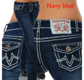 2026 Spring Summer Women's Embroidered Denim Jeans Pants High Waist Straight Trousers Slim Fit Bottoms