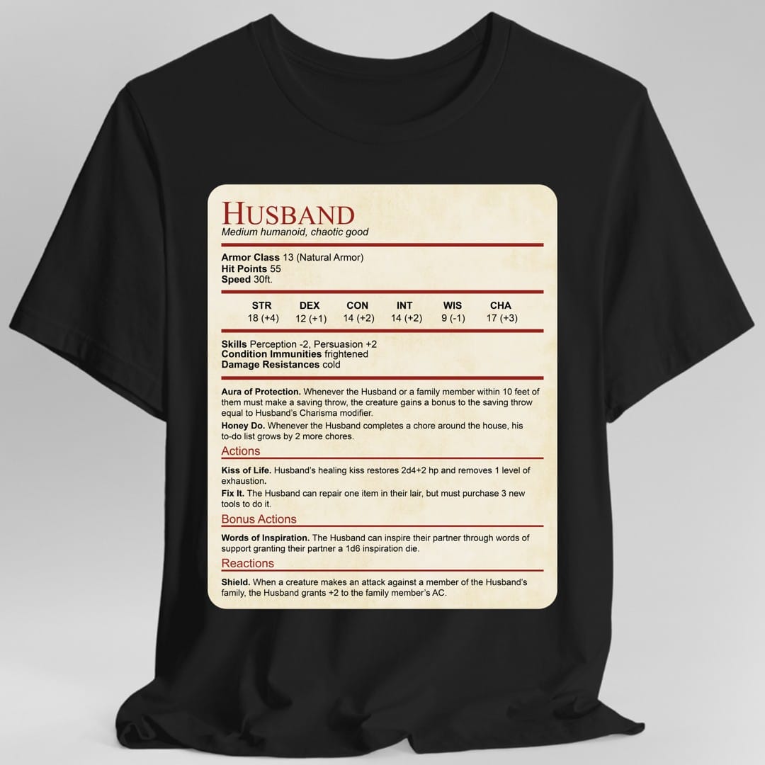 D&D Husband Stat Block T-Shirt