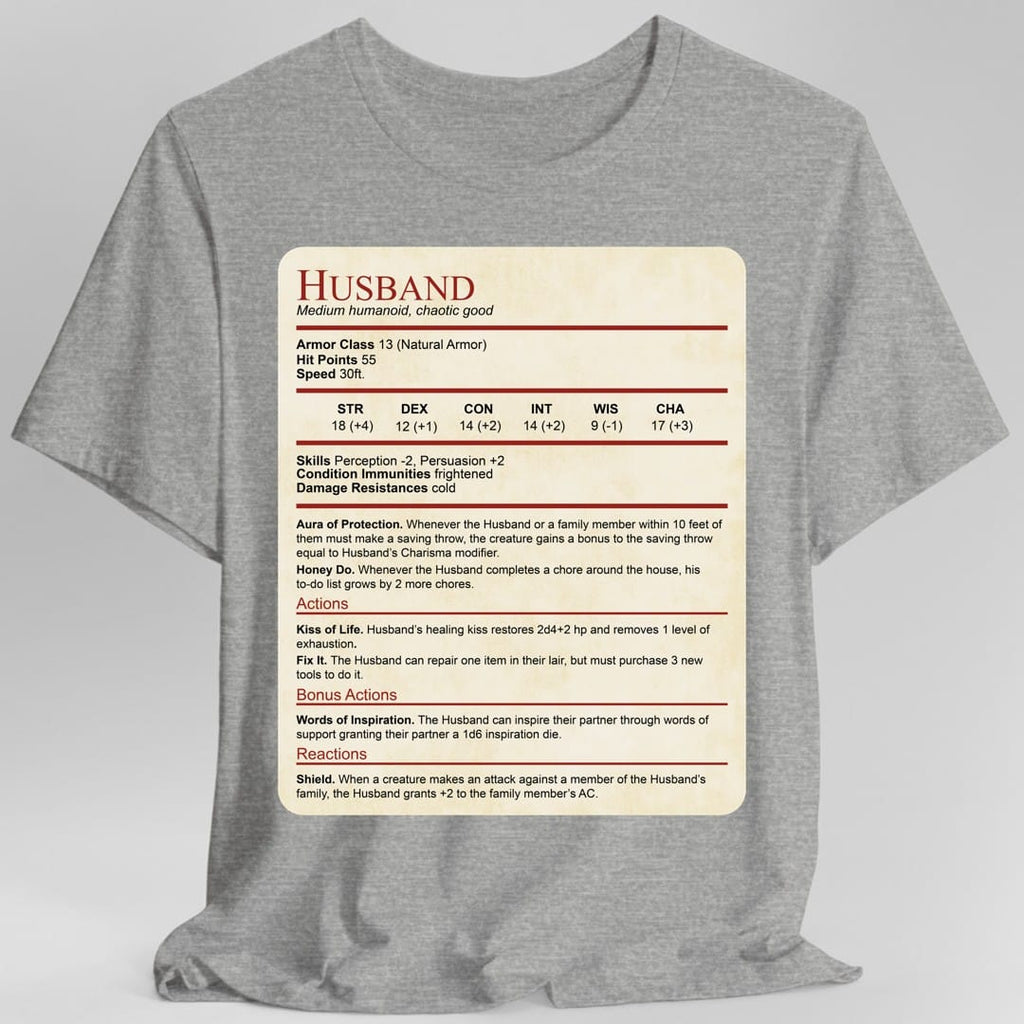 D&D Husband Stat Block T-Shirt