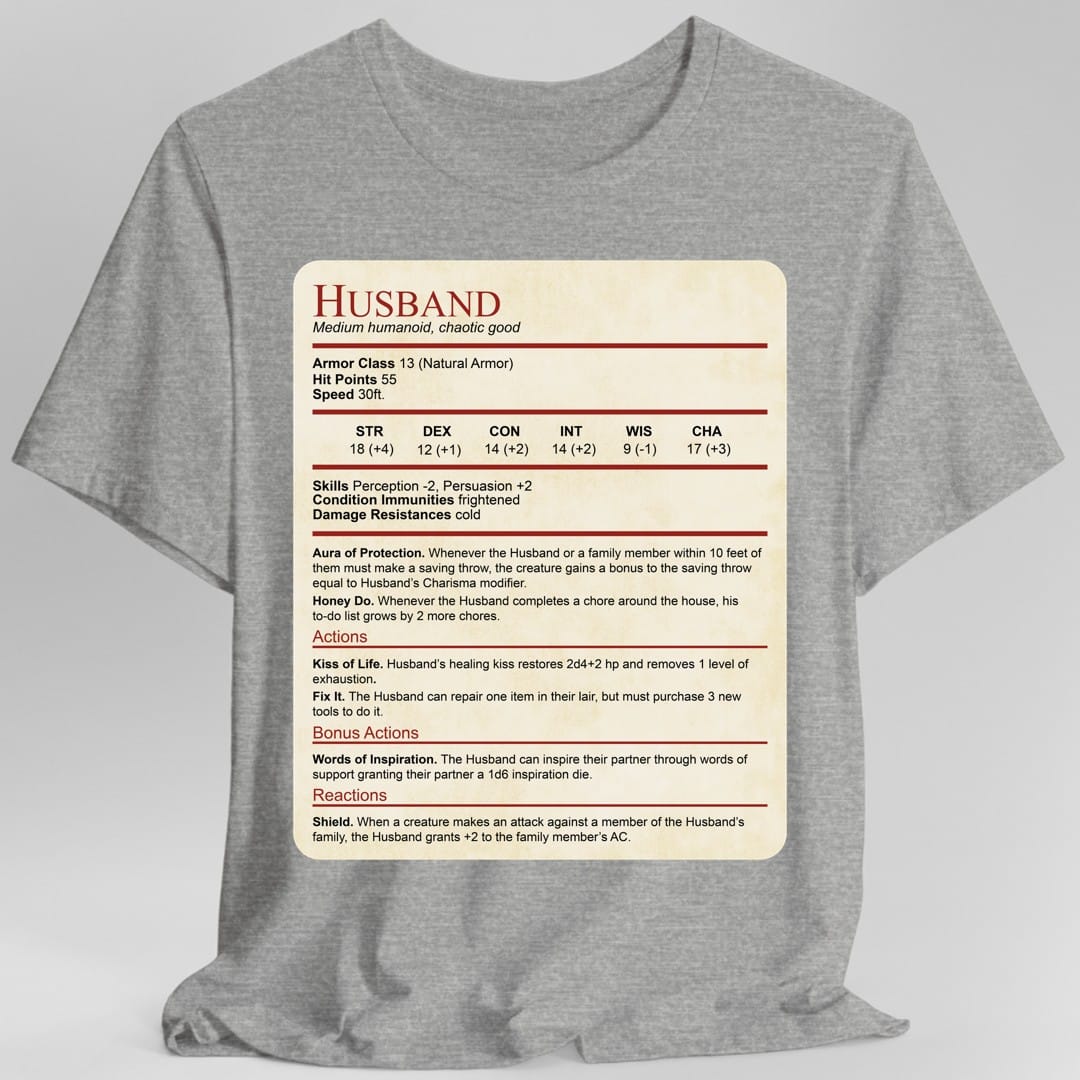 D&D Husband Stat Block T-Shirt