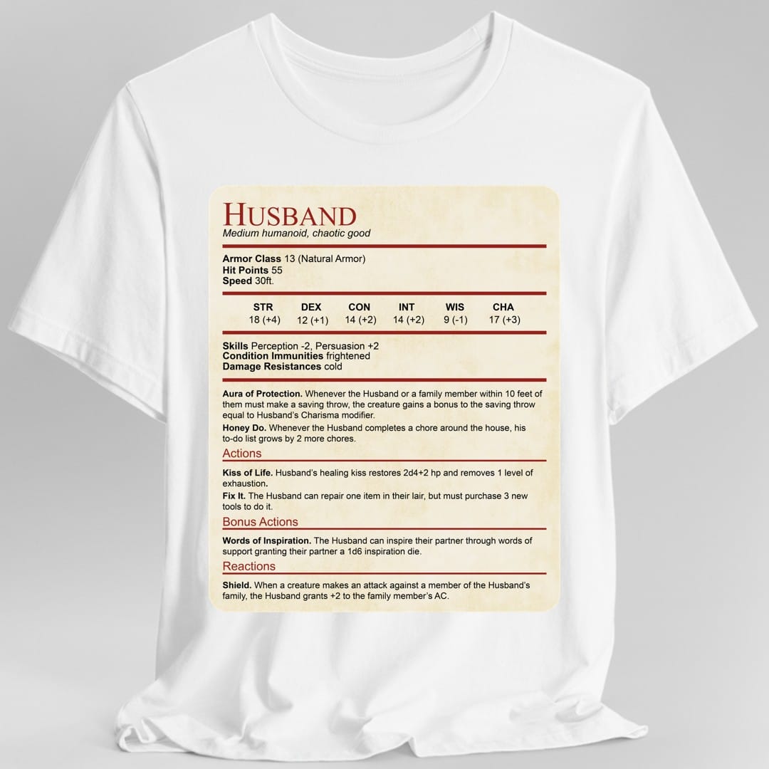 D&D Husband Stat Block T-Shirt